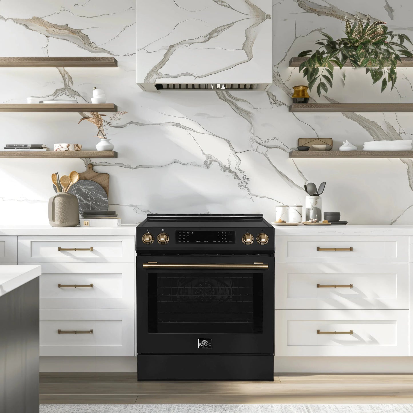 Forno Donatello Espresso 30-Inch Slide-In Black Induction Range, Convection Oven, 5 Cooking Zones, Touch Control Panel FORNO