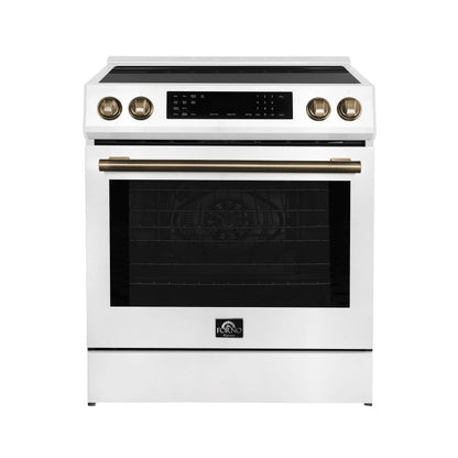 Forno Donatello Espresso 30-Inch Slide-In White Induction Range, Convection Oven, 5 Cooking Zones, Touch Control Panel FORNO