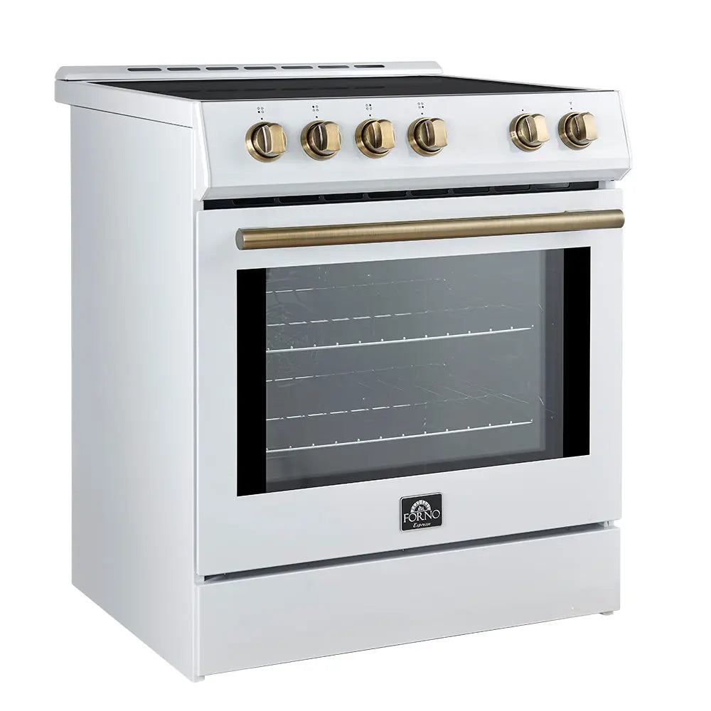 Forno Leonardo Espresso 30-Inch Slide-In White Induction Range, Convection Oven, 5 Cooking Zones, Touch Control Panel FORNO
