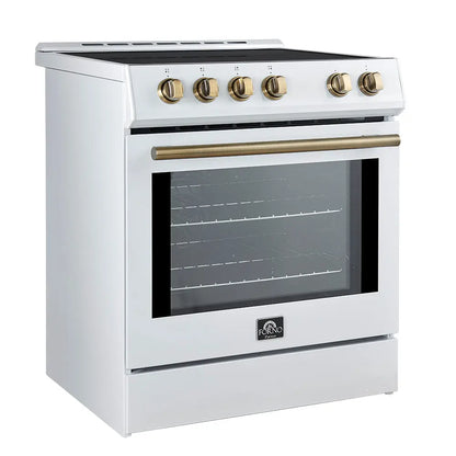 Forno Leonardo Espresso 30-Inch Slide-In White Induction Range, Convection Oven, 5 Cooking Zones, Touch Control Panel FORNO