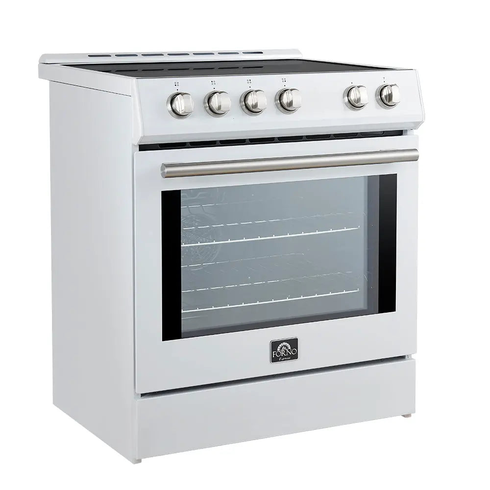 Forno Leonardo Espresso 30-Inch Slide-In White Induction Range, Convection Oven, 5 Cooking Zones, Touch Control Panel FORNO