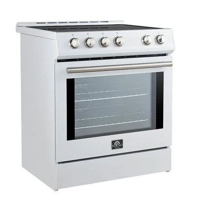 Forno Leonardo Espresso 30-Inch Slide-In White Induction Range, Convection Oven, 5 Cooking Zones, Touch Control Panel FORNO