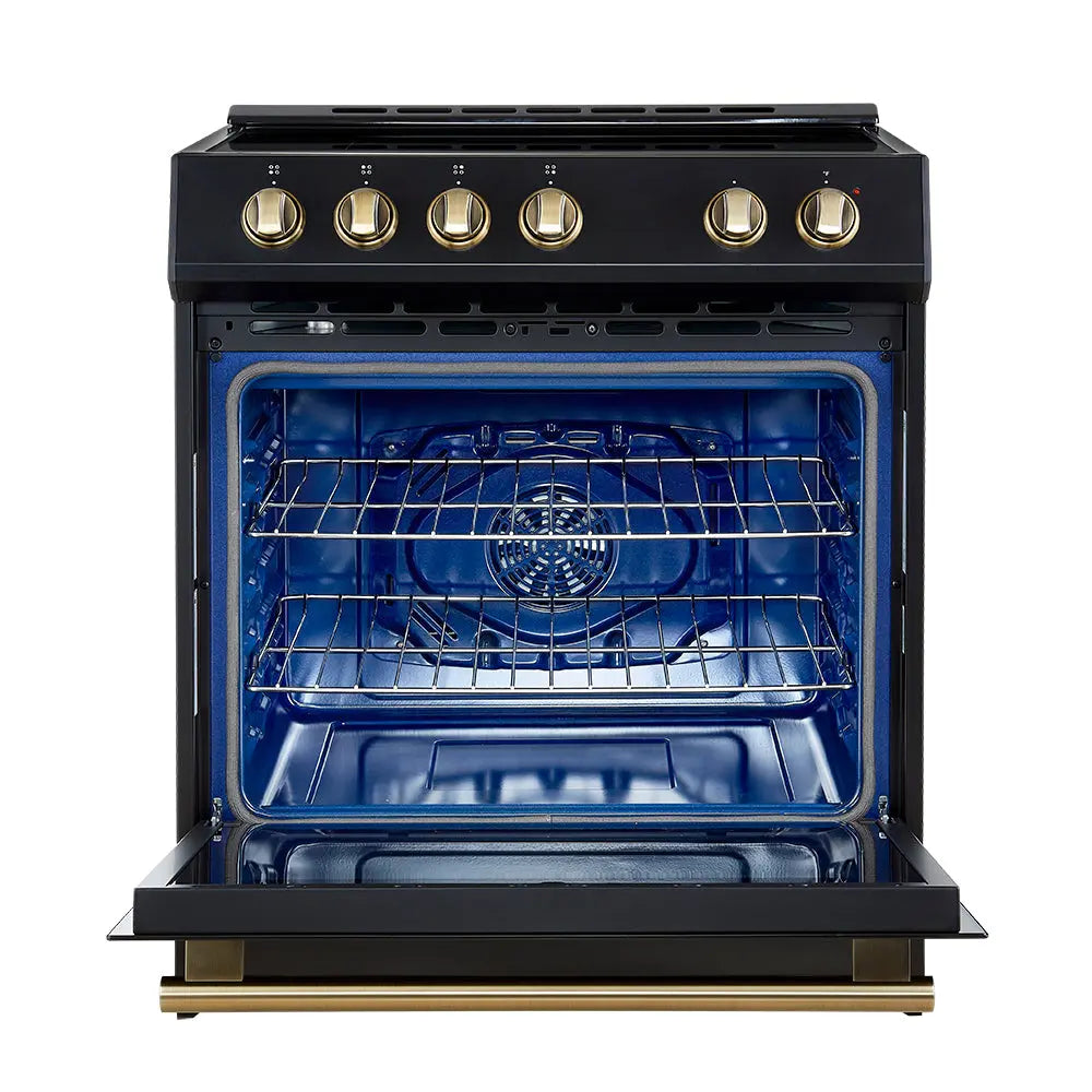 Forno Leonardo Espresso 30-Inch Slide-In Black Induction Range, Convection Oven, 5 Cooking Zones, Touch Control Panel FORNO