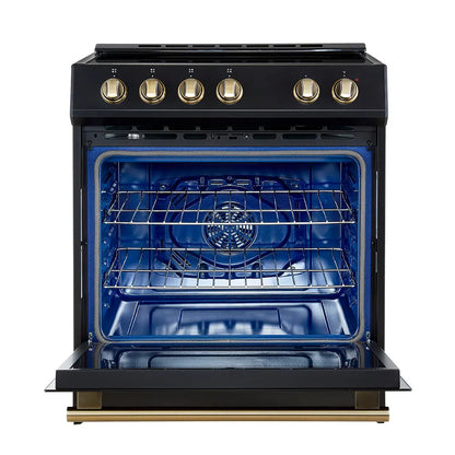 Forno Leonardo Espresso 30-Inch Slide-In Black Induction Range, Convection Oven, 5 Cooking Zones, Touch Control Panel FORNO