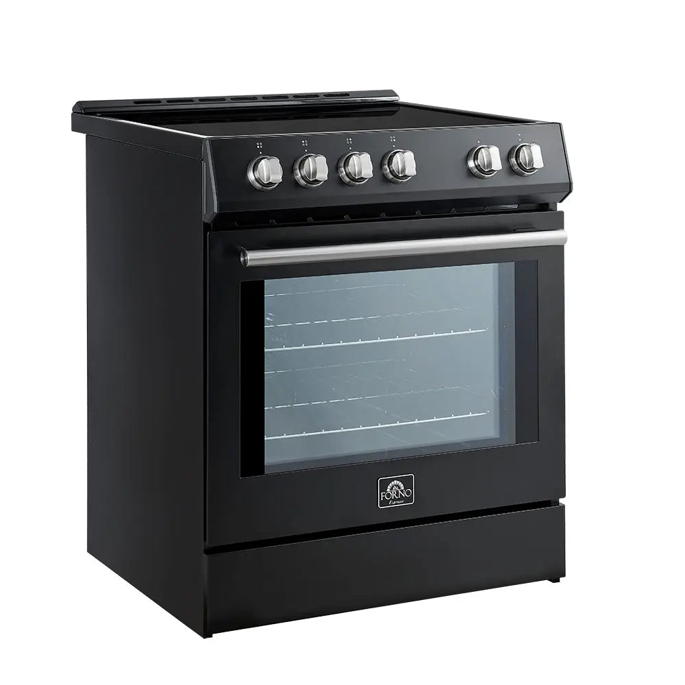 Forno Leonardo Espresso 30-Inch Slide-In Black Induction Range, Convection Oven, 5 Cooking Zones, Touch Control Panel FORNO