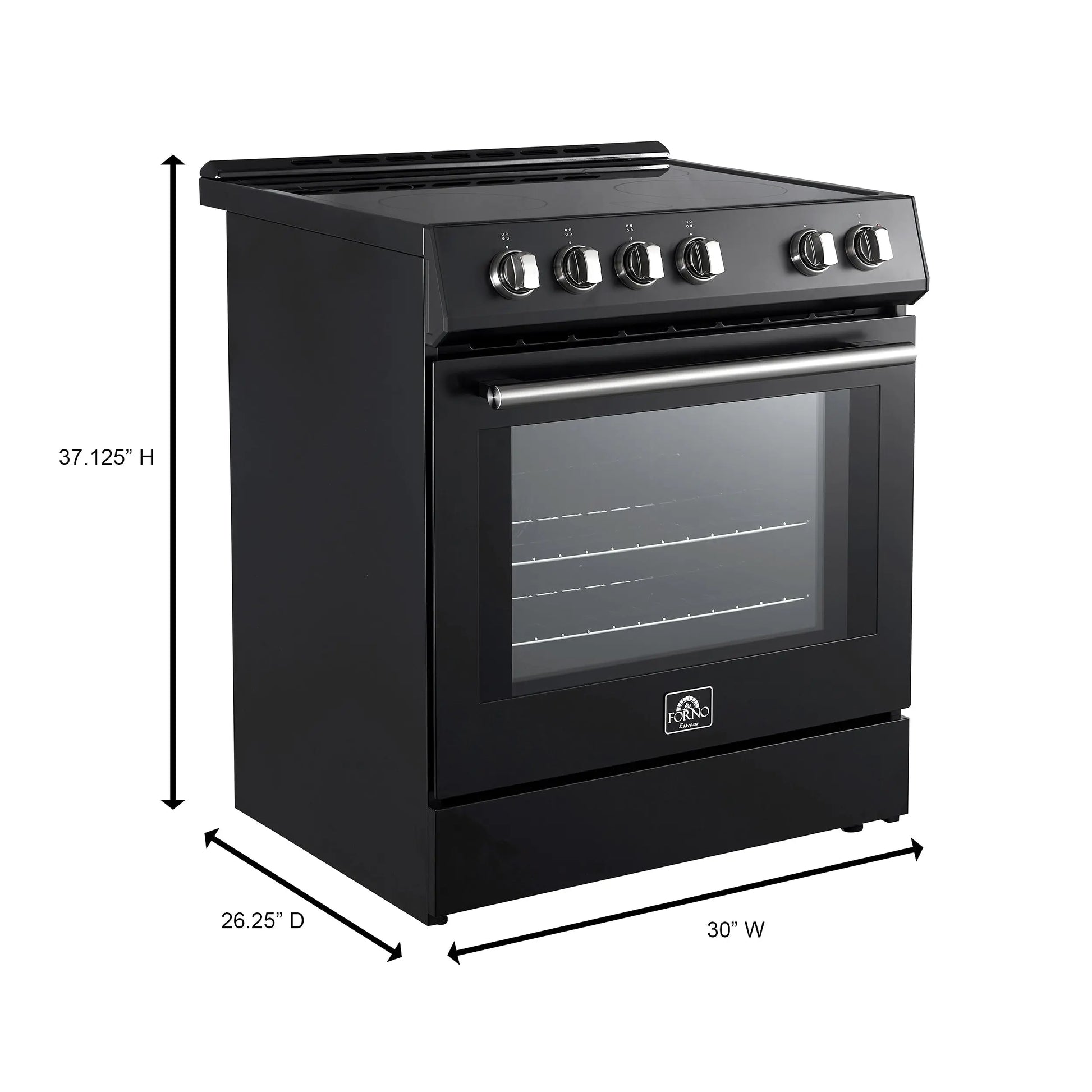 Forno Leonardo Espresso 30-Inch Slide-In Black Induction Range, Convection Oven, 5 Cooking Zones, Touch Control Panel FORNO