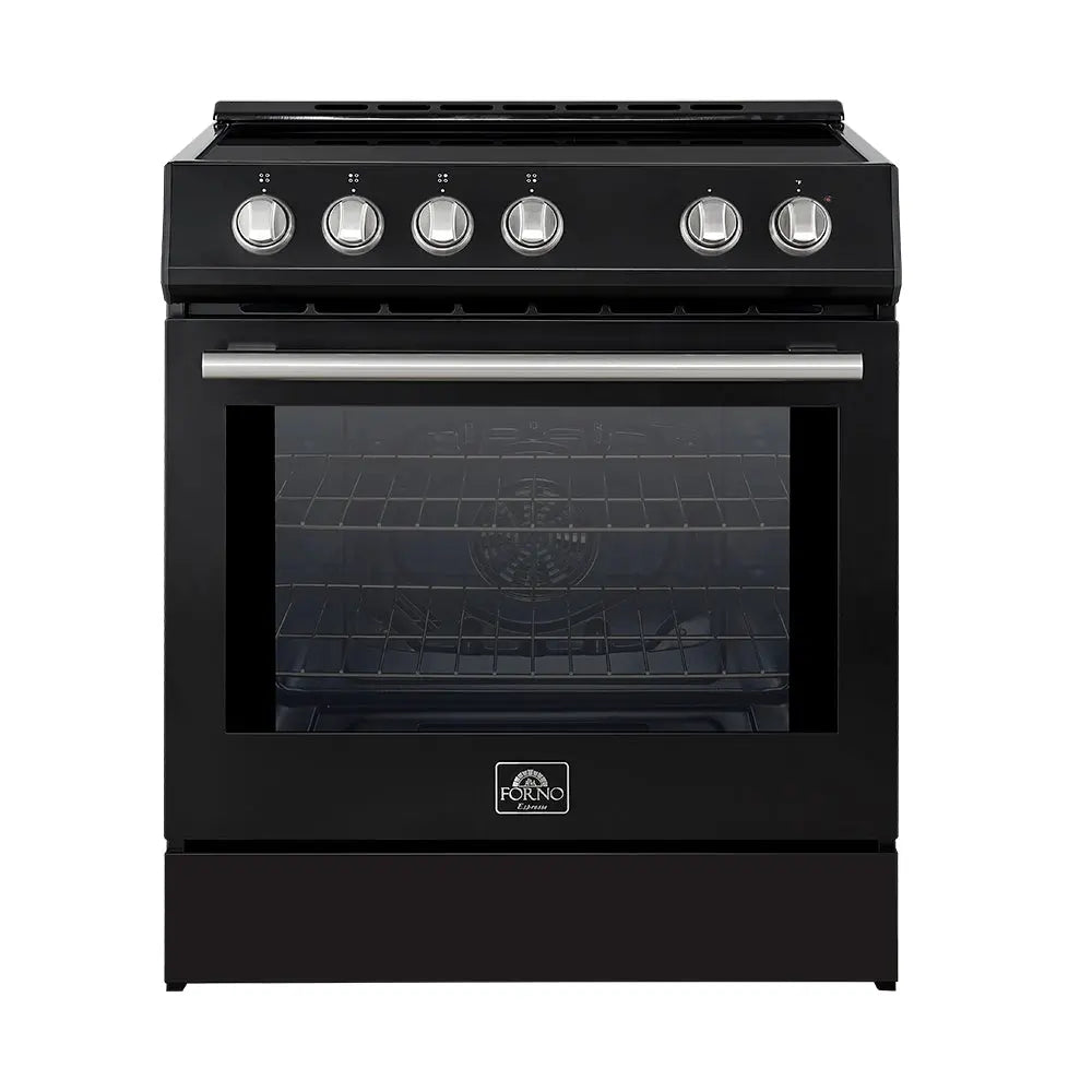 Forno Leonardo Espresso 30-Inch Slide-In Black Induction Range, Convection Oven, 5 Cooking Zones, Touch Control Panel FORNO