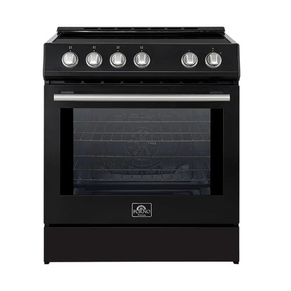 Forno Leonardo Espresso 30-Inch Slide-In Black Induction Range, Convection Oven, 5 Cooking Zones, Touch Control Panel FORNO