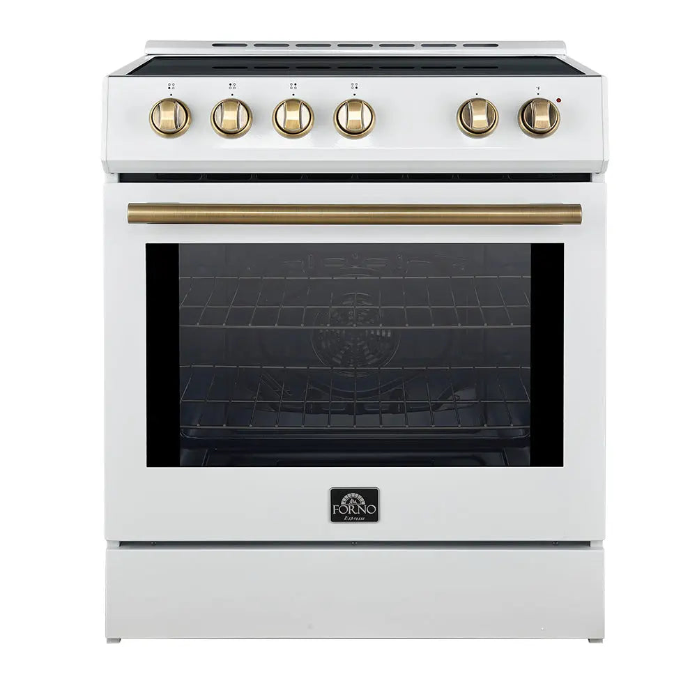 Forno Leonardo Espresso 30-Inch Slide-In White Induction Range, Convection Oven, 5 Cooking Zones, Touch Control Panel FORNO