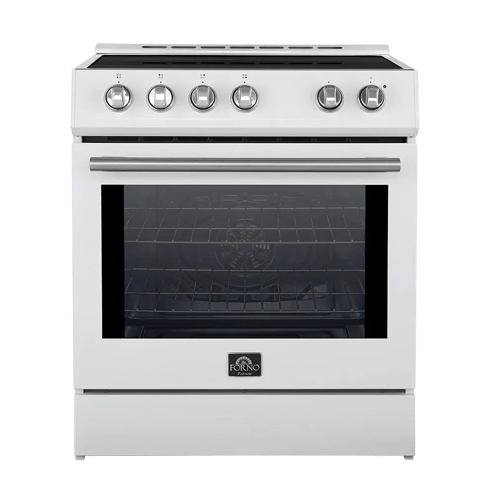 Forno Leonardo Espresso 30-Inch Slide-In White Induction Range, Convection Oven, 5 Cooking Zones, Touch Control Panel FORNO