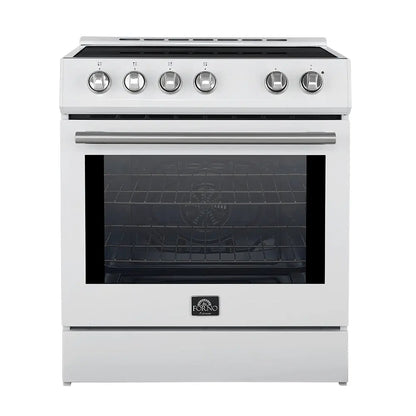 Forno Leonardo Espresso 30-Inch Slide-In White Induction Range, Convection Oven, 5 Cooking Zones, Touch Control Panel FORNO