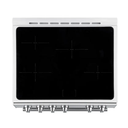 Forno Leonardo Espresso 30-Inch Slide-In White Induction Range, Convection Oven, 5 Cooking Zones, Touch Control Panel FORNO