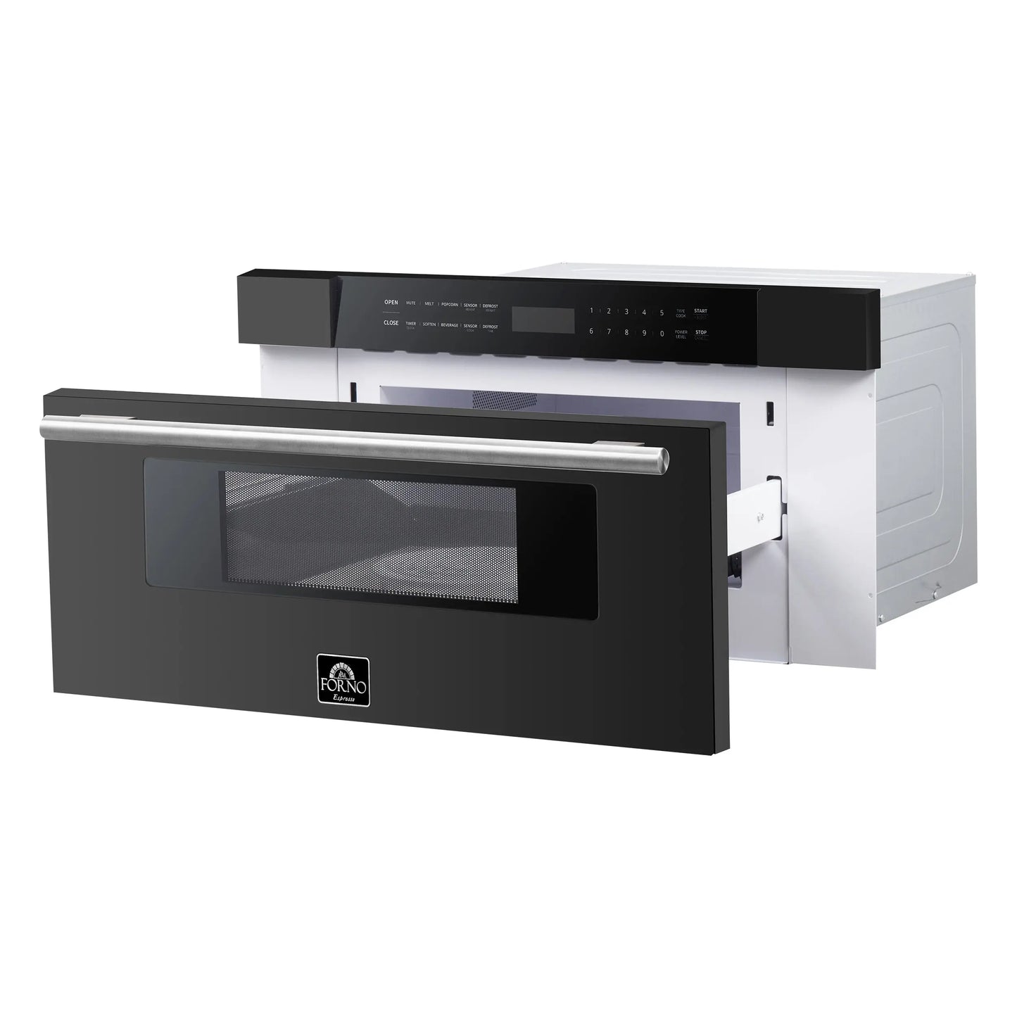 Forno Capoliveri Espresso 30-Inch Microwave Drawer, Black, 1.2 cu.ft, 1500 Watts, Built-In, Touch Control LCD Display, Auto-Touch Open/Close FORNO