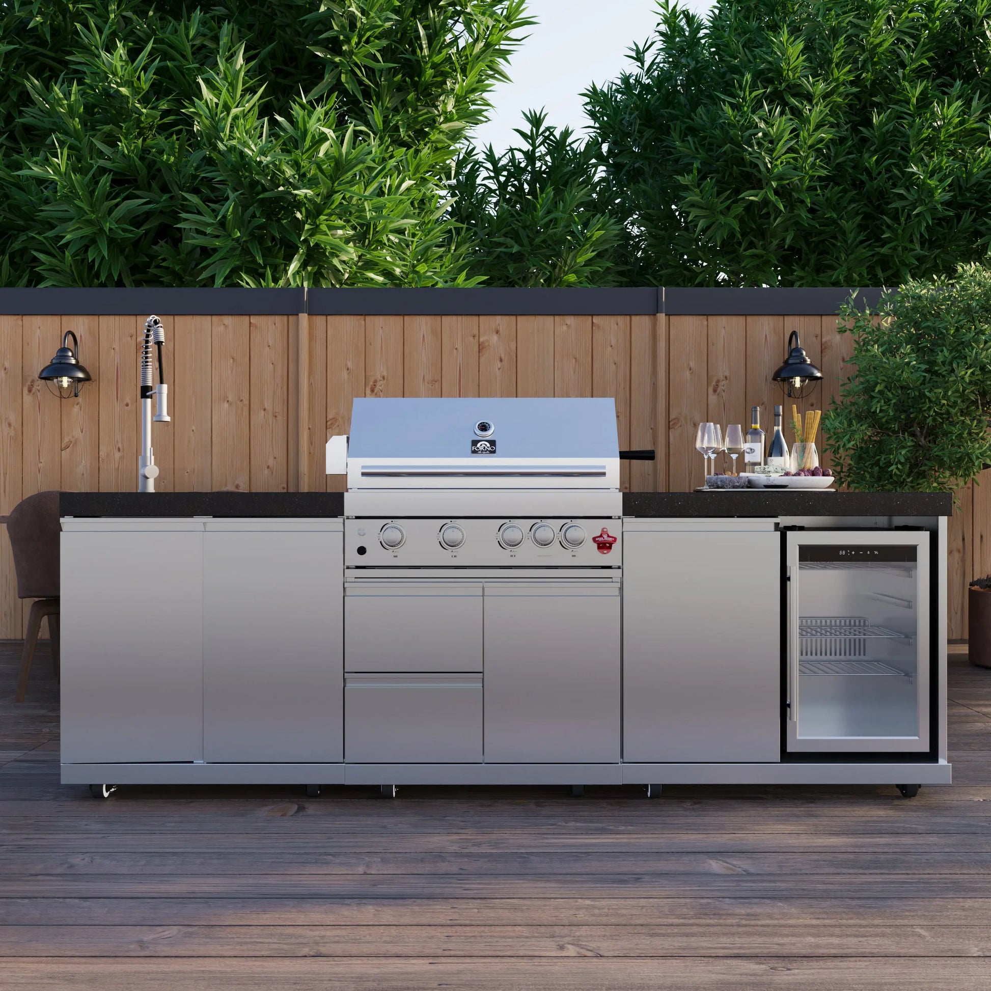 FORNO Bulnes 30-Inch BBQ, 60,000 BTU, 3 Burners with Sear & Rotisserie Infrared Burners, Stainless Steel Outdoor Kitchen FORNO