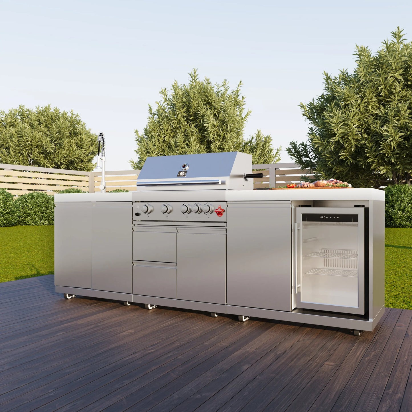 FORNO Bulnes 30-Inch BBQ, 60,000 BTU, 3 Burners with Sear & Rotisserie Infrared Burners, Stainless Steel Outdoor Kitchen FORNO