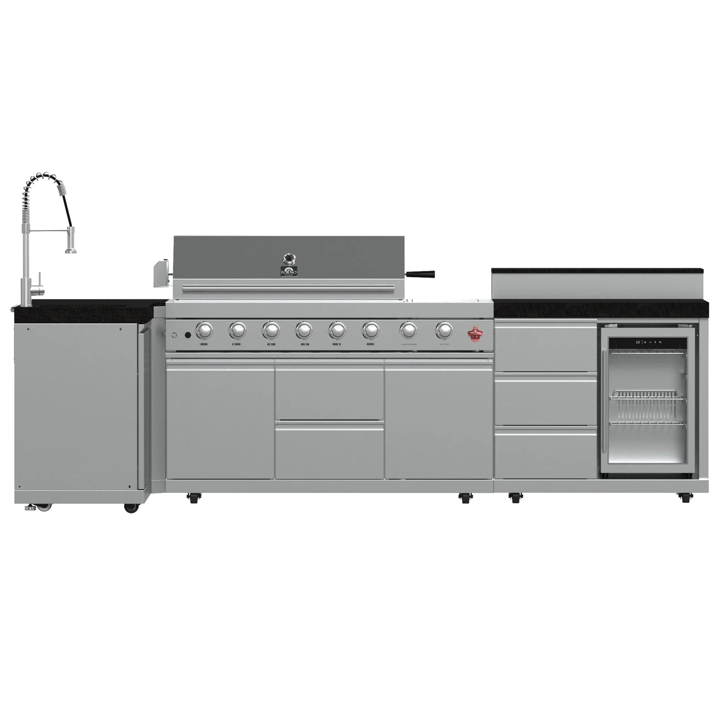 FORNO Bulnes 40-Inch BBQ, 95,000 BTU, 5 Burners, Sear & Rotisserie Infrared with Side Burner, Stainless Steel Outdoor Kitchen FORNO
