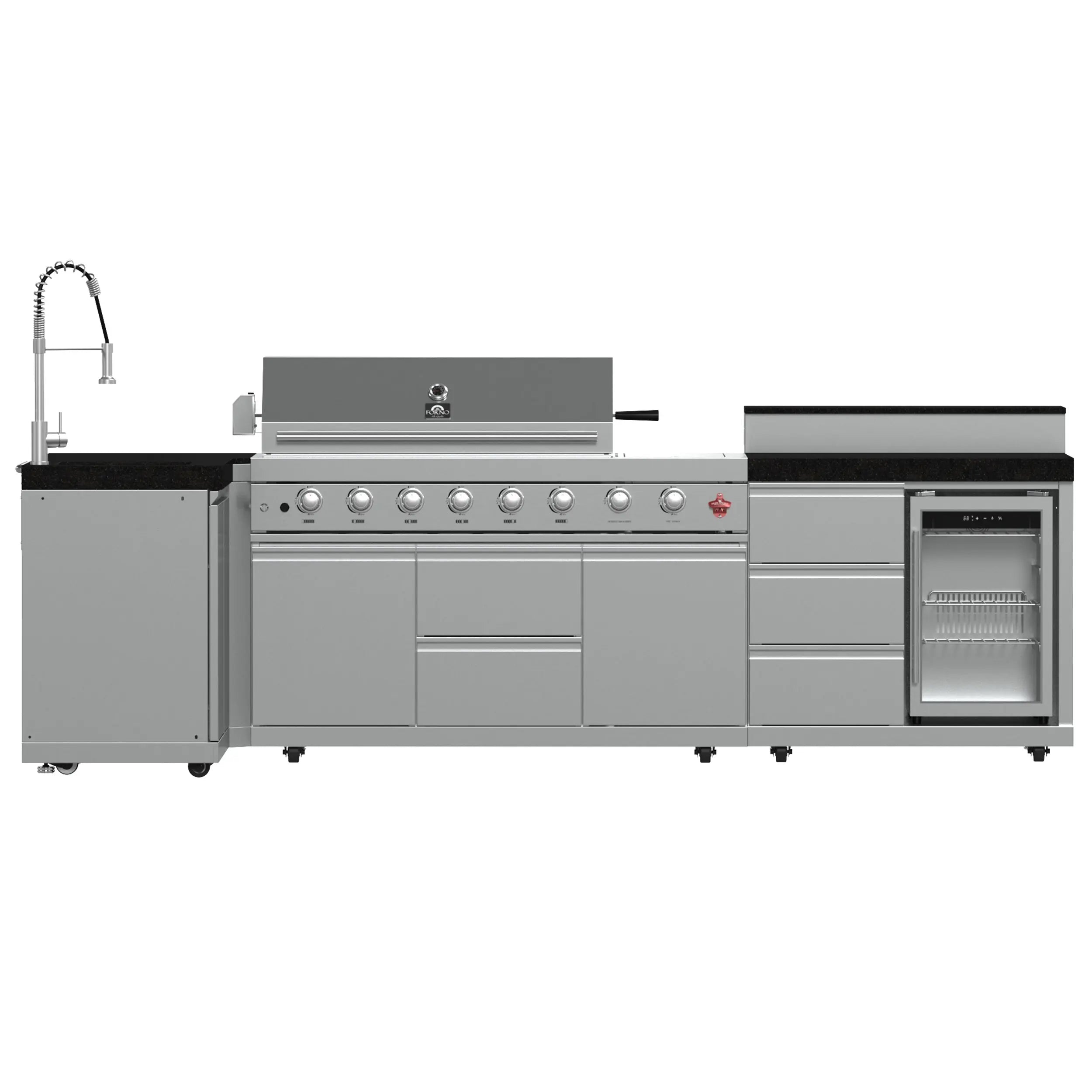 FORNO Bulnes 40-Inch BBQ, 95,000 BTU, 5 Burners, Sear & Rotisserie Infrared with Side Burner, Stainless Steel Outdoor Kitchen FORNO