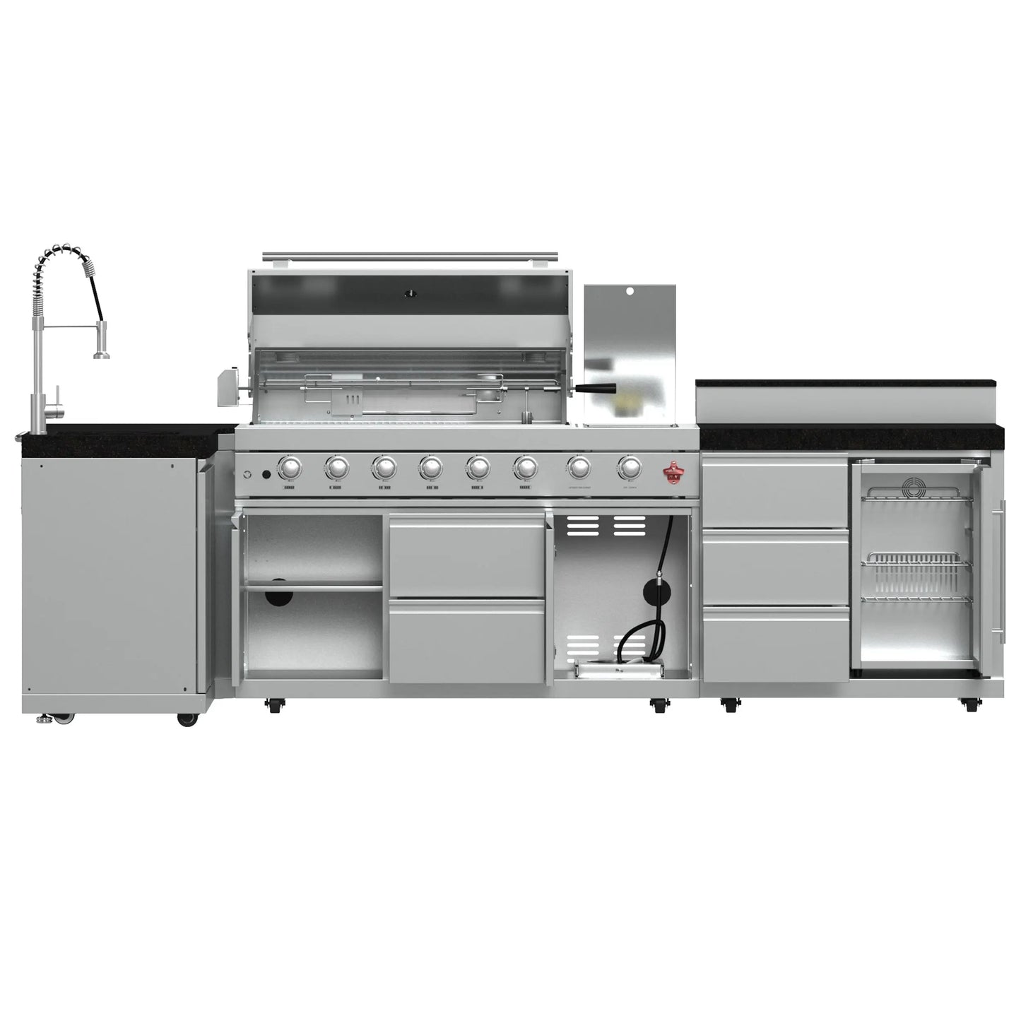 FORNO Bulnes 40-Inch BBQ, 95,000 BTU, 5 Burners, Sear & Rotisserie Infrared with Side Burner, Stainless Steel Outdoor Kitchen FORNO