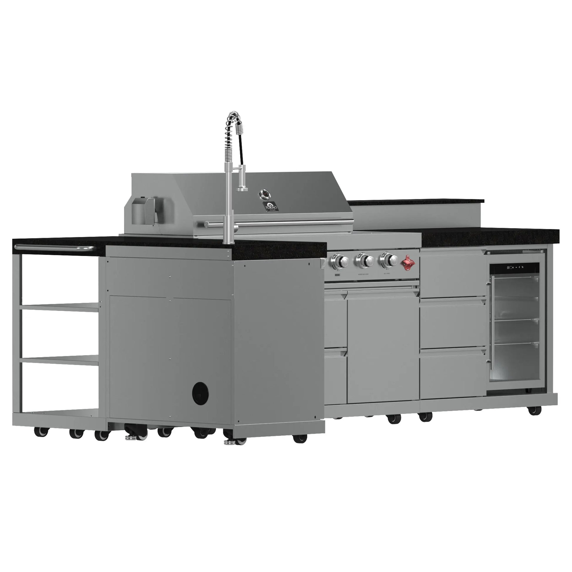 FORNO Bulnes 40-Inch BBQ, 95,000 BTU, 5 Burners, Sear & Rotisserie Infrared with Side Burner, Stainless Steel Outdoor Kitchen FORNO