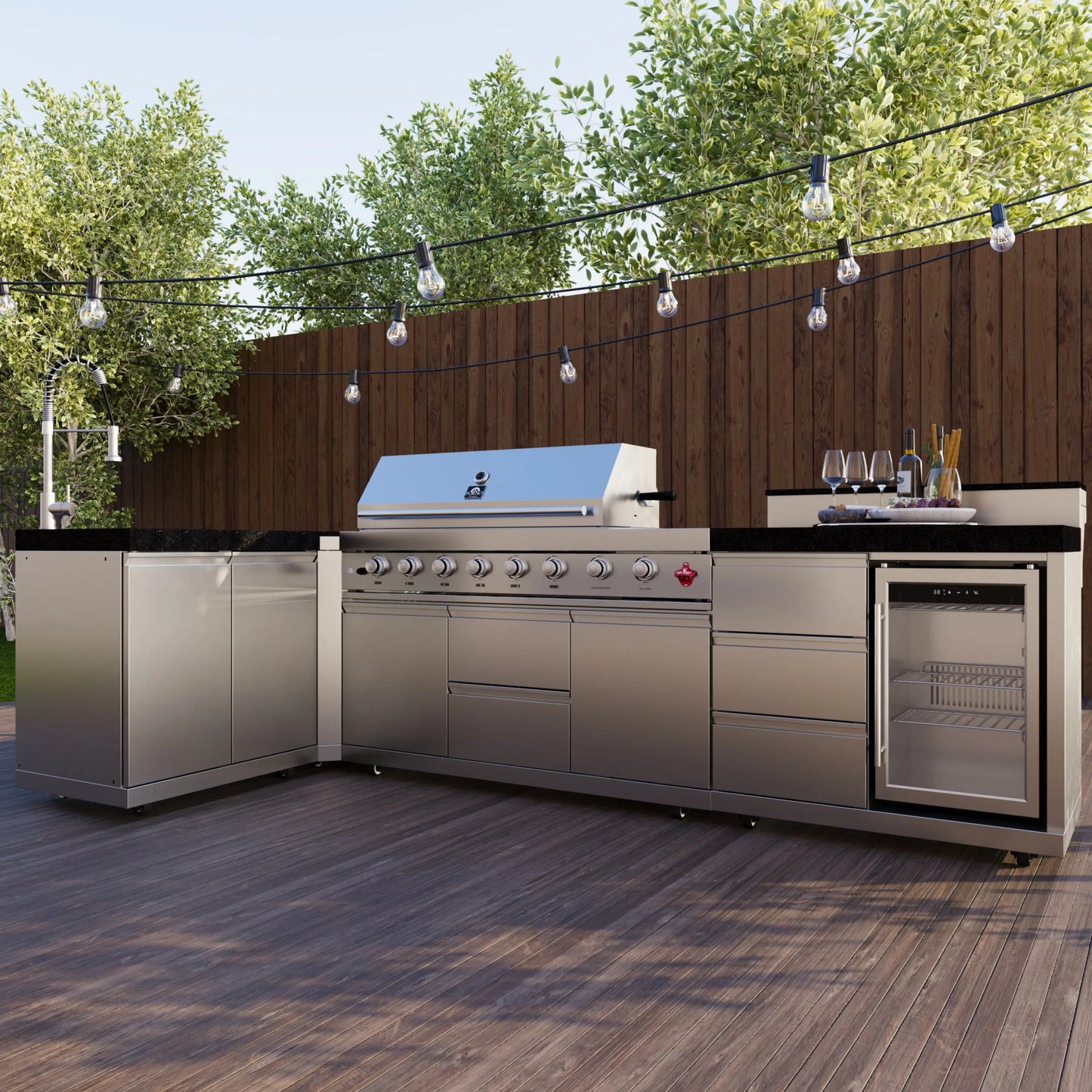 FORNO Bulnes 40-Inch BBQ, 95,000 BTU, 5 Burners, Sear & Rotisserie Infrared with Side Burner, Stainless Steel Outdoor Kitchen FORNO