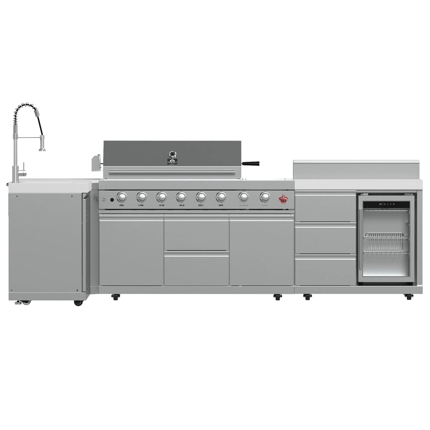 FORNO Bulnes 40-Inch BBQ, 95,000 BTU, 5 Burners, Sear & Rotisserie Infrared with Side Burner, Stainless Steel Outdoor Kitchen FORNO