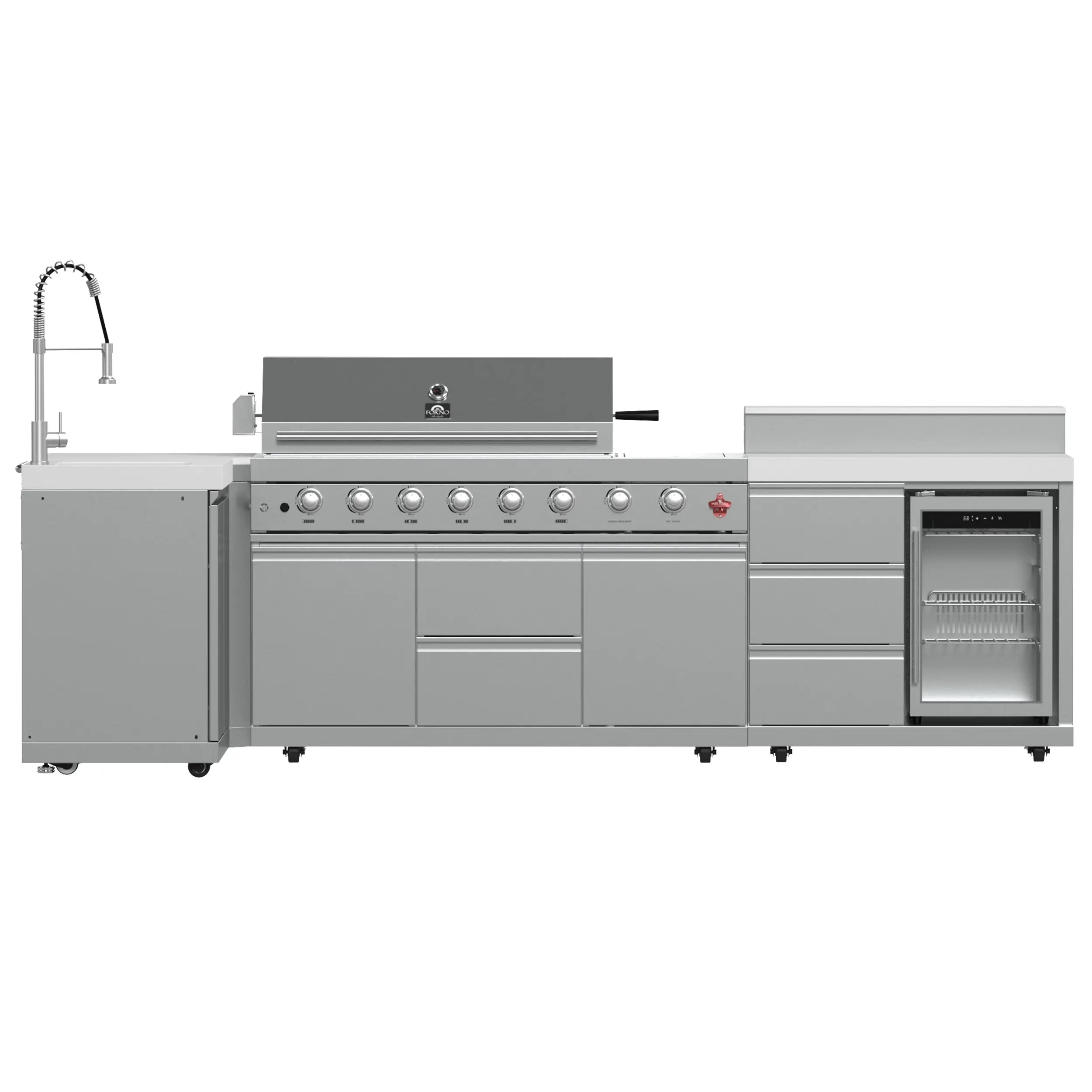 FORNO Bulnes 40-Inch BBQ, 95,000 BTU, 5 Burners, Sear & Rotisserie Infrared with Side Burner, Stainless Steel Outdoor Kitchen FORNO