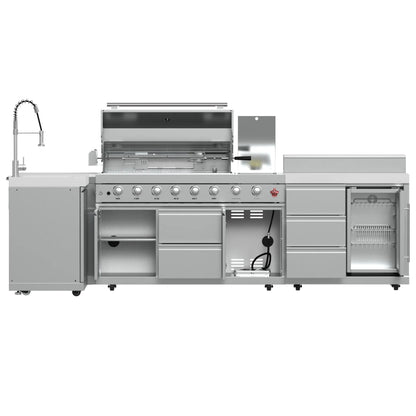 FORNO Bulnes 40-Inch BBQ, 95,000 BTU, 5 Burners, Sear & Rotisserie Infrared with Side Burner, Stainless Steel Outdoor Kitchen FORNO