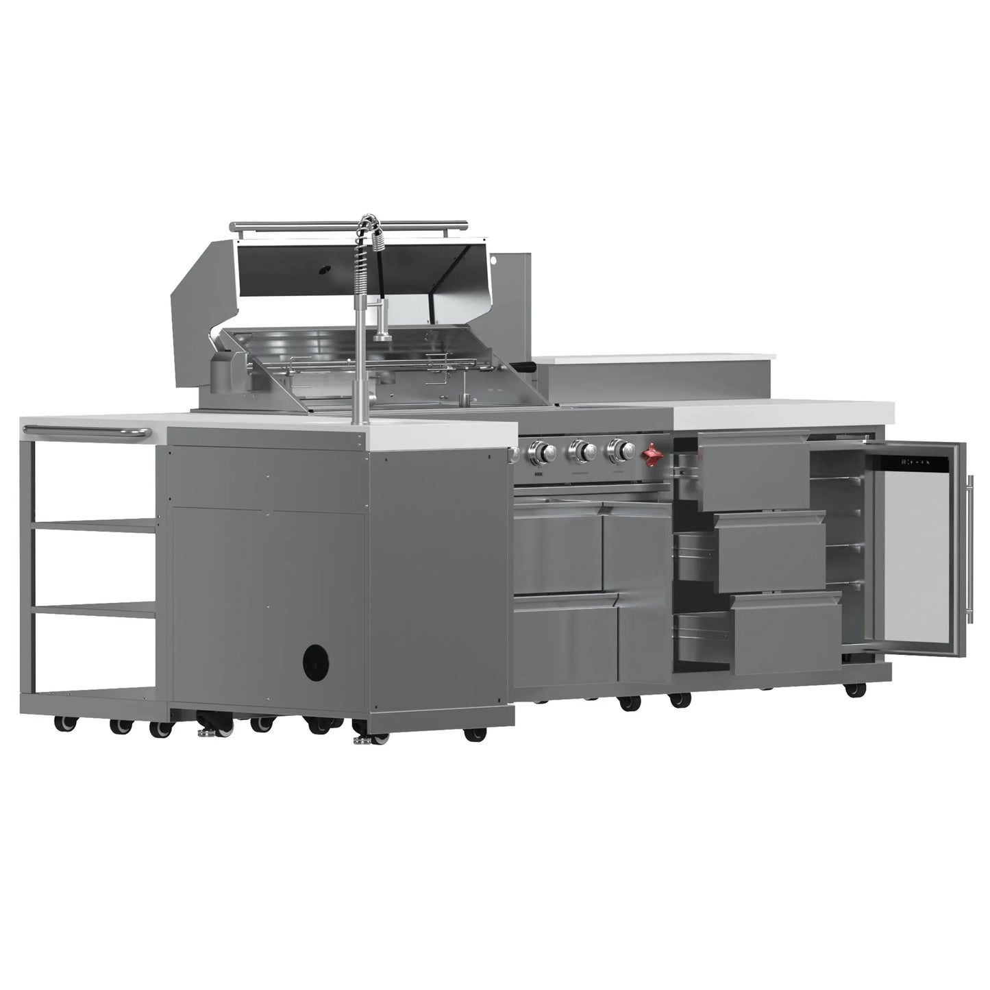 FORNO Bulnes 40-Inch BBQ, 95,000 BTU, 5 Burners, Sear & Rotisserie Infrared with Side Burner, Stainless Steel Outdoor Kitchen FORNO