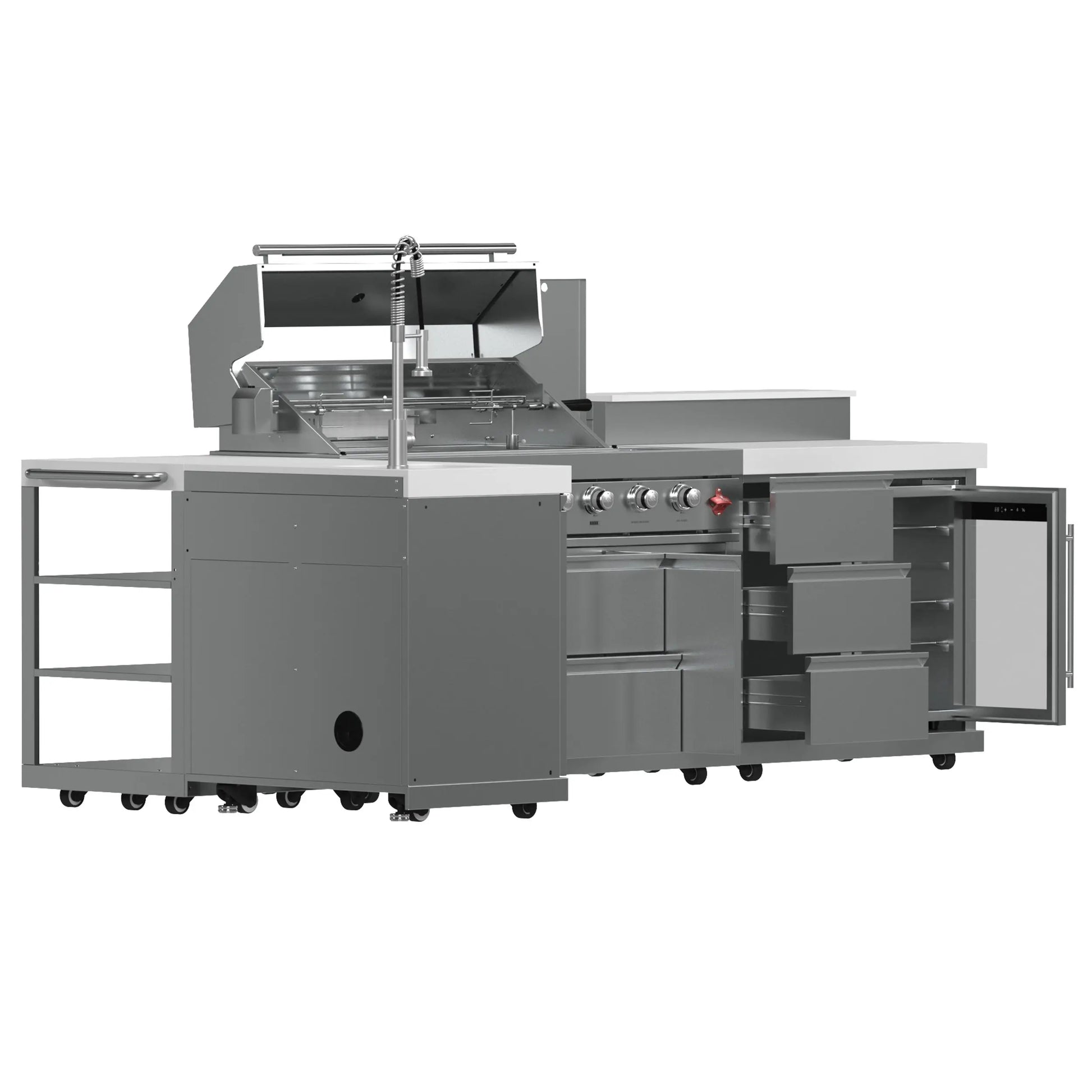 FORNO Bulnes 40-Inch BBQ, 95,000 BTU, 5 Burners, Sear & Rotisserie Infrared with Side Burner, Stainless Steel Outdoor Kitchen FORNO