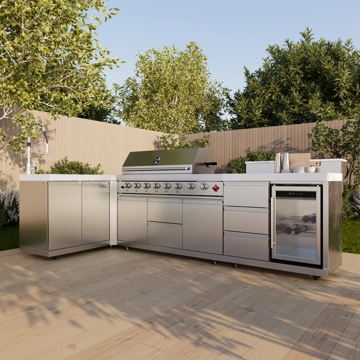FORNO Bulnes 40-Inch BBQ, 95,000 BTU, 5 Burners, Sear & Rotisserie Infrared with Side Burner, Stainless Steel Outdoor Kitchen FORNO