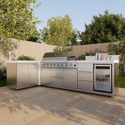 FORNO Bulnes 40-Inch BBQ, 95,000 BTU, 5 Burners, Sear & Rotisserie Infrared with Side Burner, Stainless Steel Outdoor Kitchen FORNO
