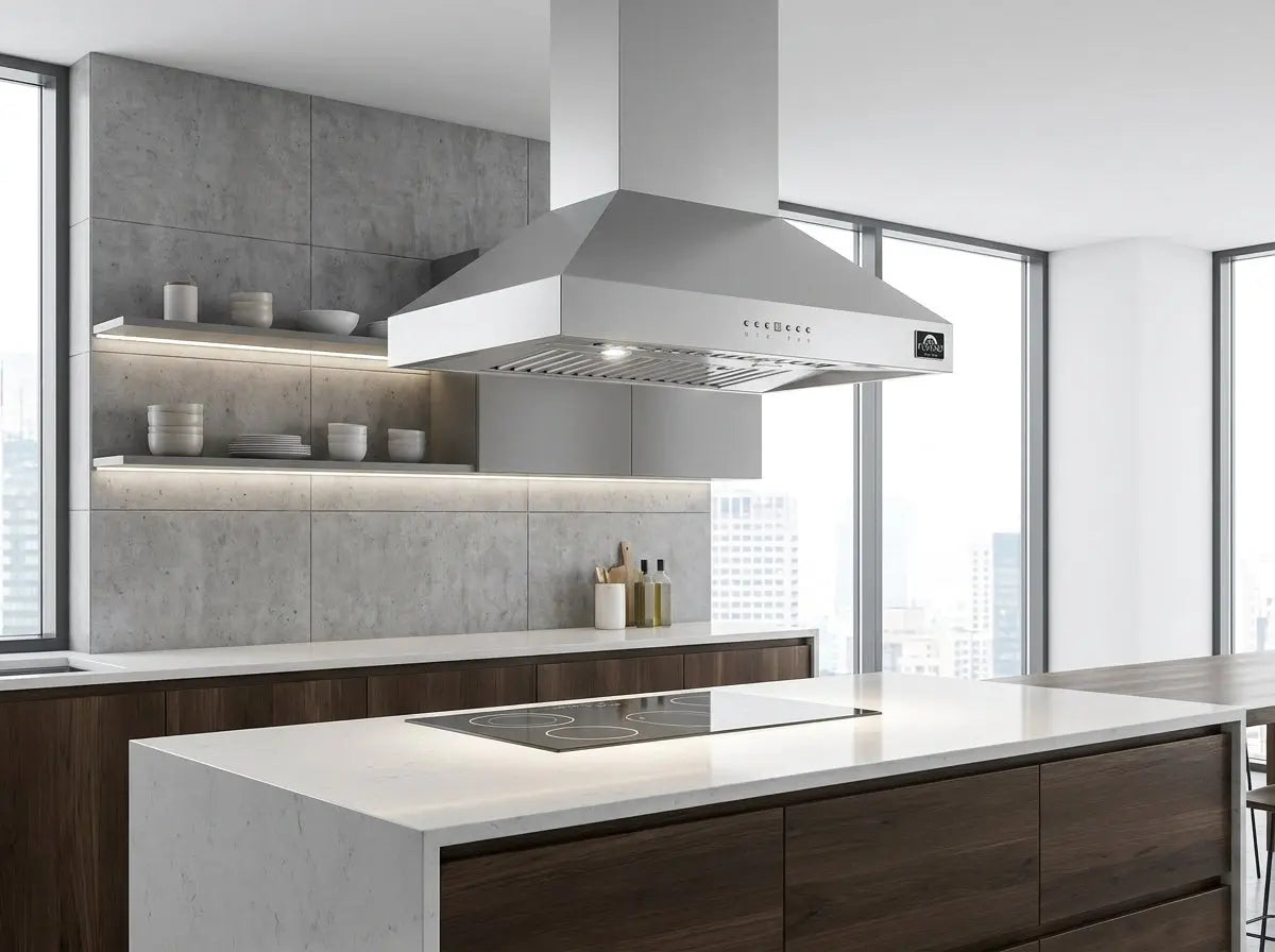 Forno Coppito 30-Inch Island Range Hood, Stainless Steel, LED Lighting, Adjustable Fan Speeds FORNO