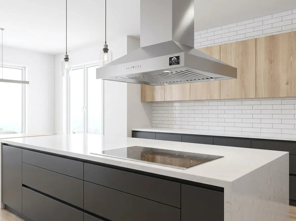 Forno Coppito 30-Inch Island Range Hood, Stainless Steel, LED Lighting, Adjustable Fan Speeds FORNO