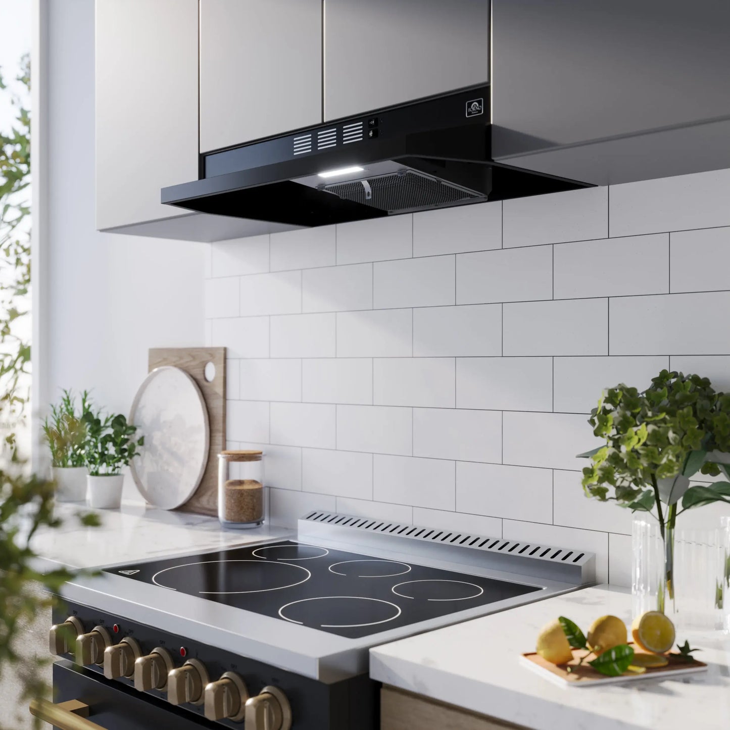 Forno Cappa 30-Inch Under Cabinet Range Hood, Black, 200 CFM, Convertible, LED Lighting FORNO