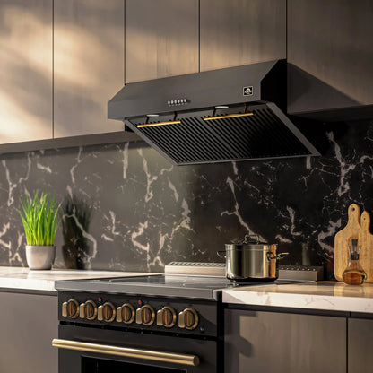 Forno Bari Espresso 30-Inch Under Cabinet Range Hood, Black, 600 CFM, LED Lighting, Dishwasher-Safe Baffle Filters, 3-Speed Fan Control FORNO