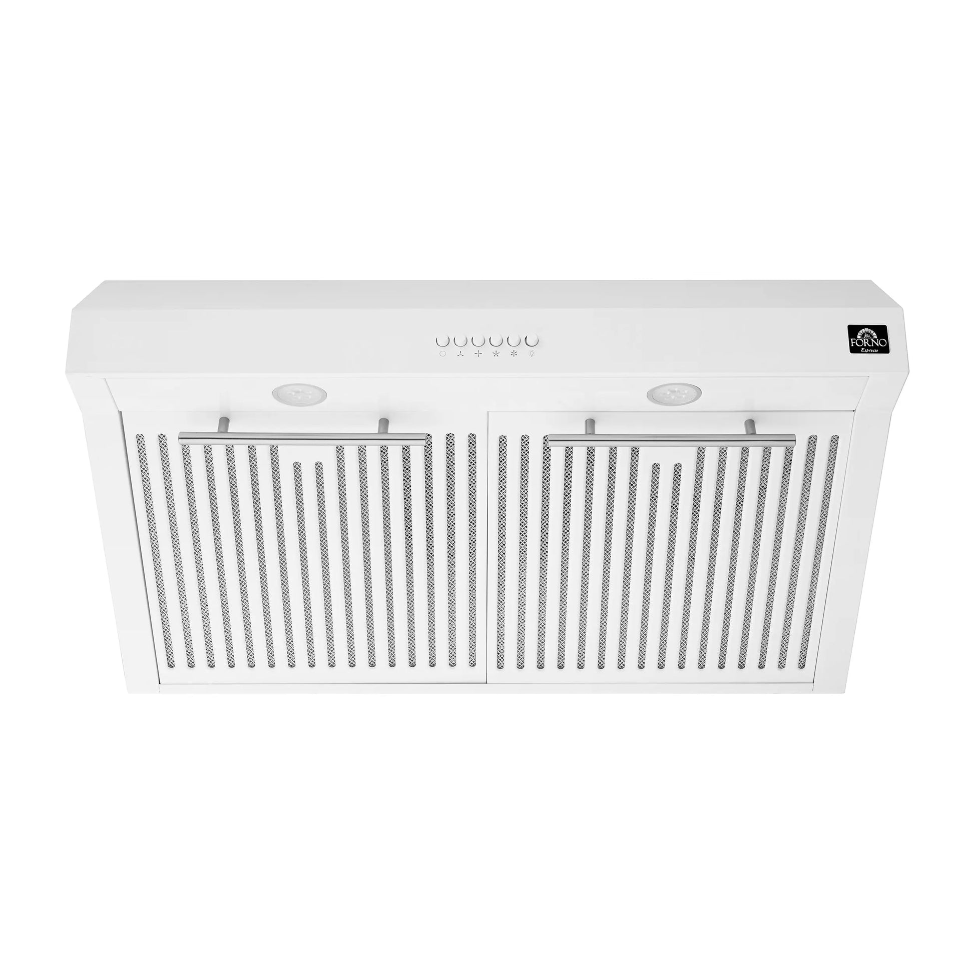 FORNO Premium 4-Piece Kitchen Bundle - Leonardo Espresso 30" White Range, 30" White Range Hood, 31" White Bottom Freezer Refrigerator, 24" White Built-In Dishwasher - FBDL-006-03US FORNO