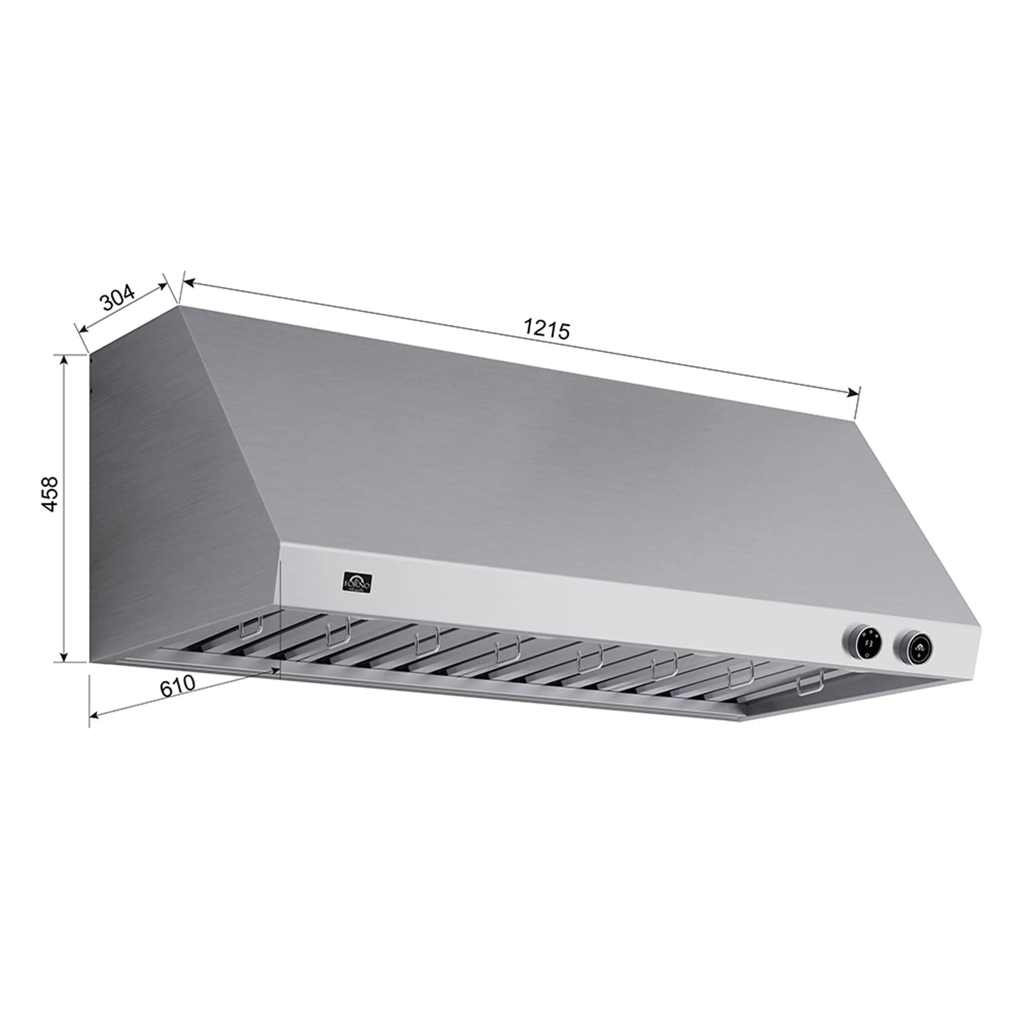 Forno Biagio 48-Inch Wall Mounted Range Hood, Stainless Steel, Heavy Duty FORNO