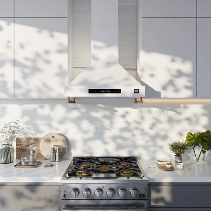 Forno Venezia 30 Inch Wall-Mounted Range Hood in White with Touch Controls and Baffle Filters FORNO