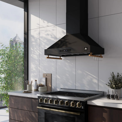 Forno Venezia 36 Inch Wall-Mounted Range Hood in Black with Touch Controls and Baffle Filters FORNO