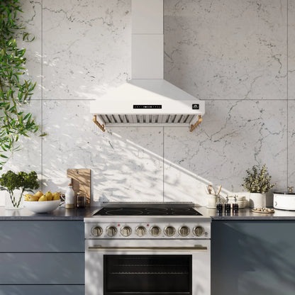 Forno Venezia 36 Inch Wall-Mounted Range Hood in White with Touch Controls and Baffle Filters FORNO