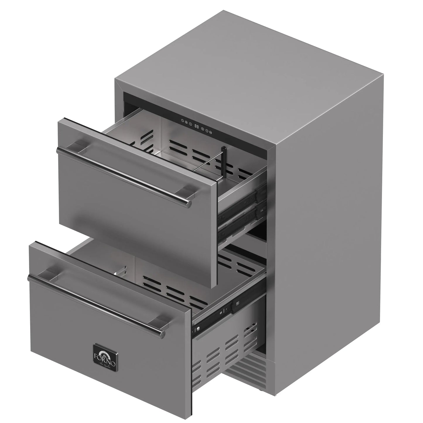 Forno Como 24-Inch Indoor Outdoor Drawer Refrigerator, 4.87 cu.ft, Stainless Steel Interior, Adjustable Shelves, LED Lighting FORNO