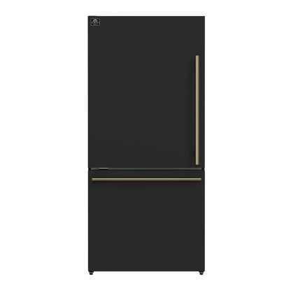 Forno Milano 2-Piece 62-Inch Freestanding Dual Bottom Freezer Refrigerator in Black – 34.4 cu.ft, Touch Control, Ice Maker FORNO