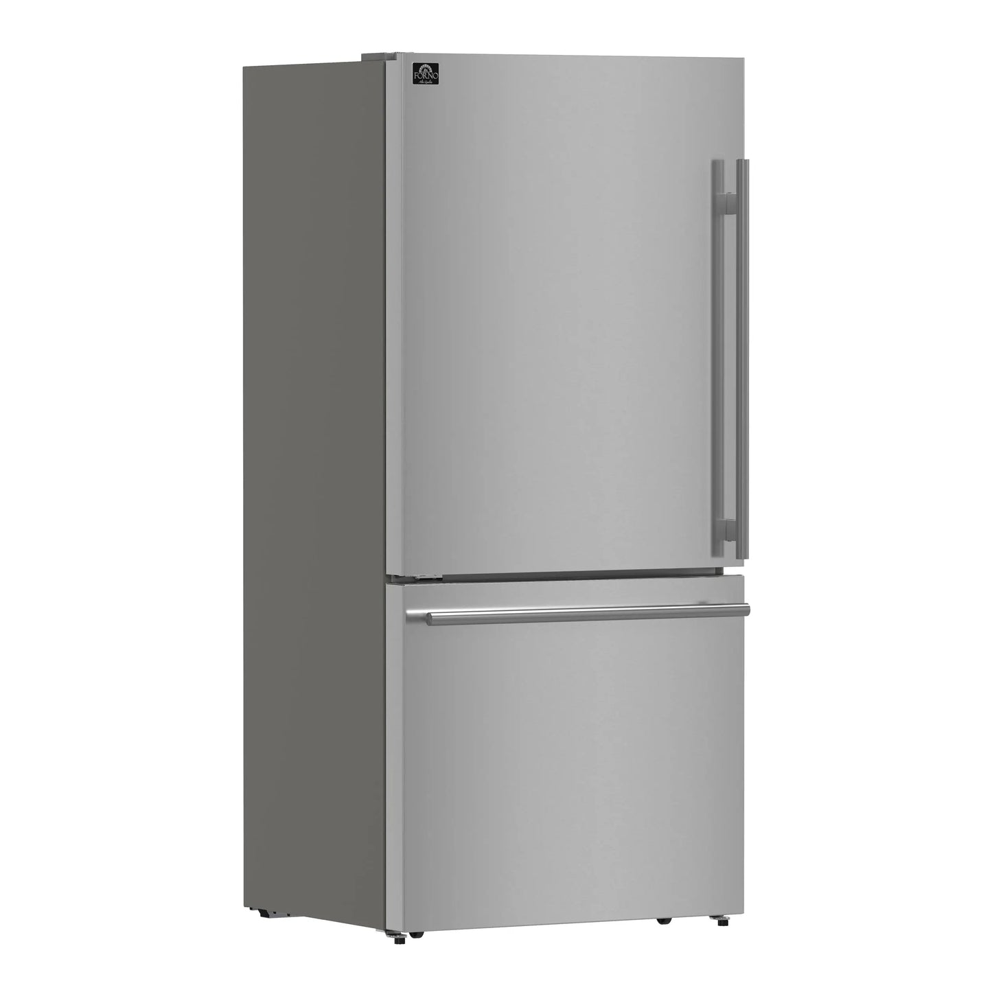 Forno Milano Espresso 31-Inch Stainless Steel Bottom Freezer Refrigerator, 17.2 cu.ft., Built-In Ice Maker, ENERGY STAR FORNO