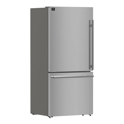 Forno Milano Espresso 31-Inch Stainless Steel Bottom Freezer Refrigerator, 17.2 cu.ft., Built-In Ice Maker, ENERGY STAR FORNO
