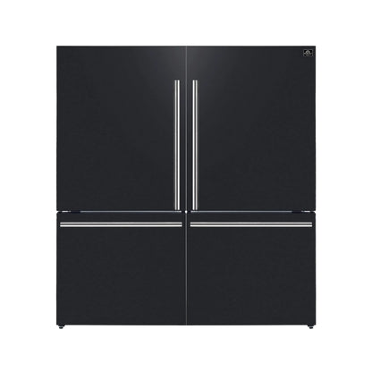 Forno Milano 2-Piece 62-Inch Freestanding Dual Bottom Freezer Refrigerator in Black – 34.4 cu.ft, Touch Control, Ice Maker FORNO