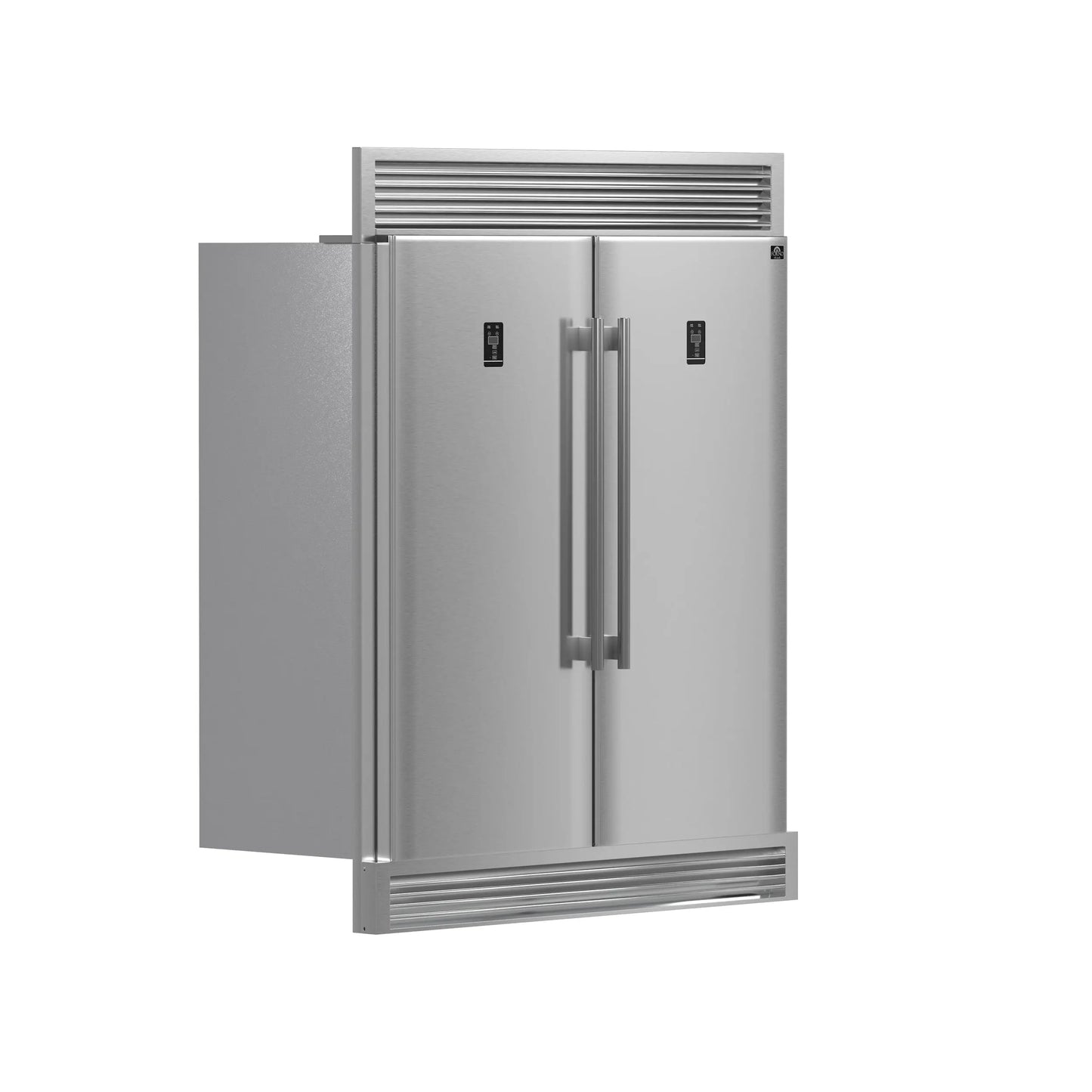 FORNO Premium 3-Piece Kitchen Bundle - FORNO Galiano 48" Freestanding Dual Fuel Range, FORNO Rizzuto 60" W. Dual Combo Convertible Refrigerator, FORNO 48" Wall Mount Range Hood - FBDL-017-02US Forno vendors US