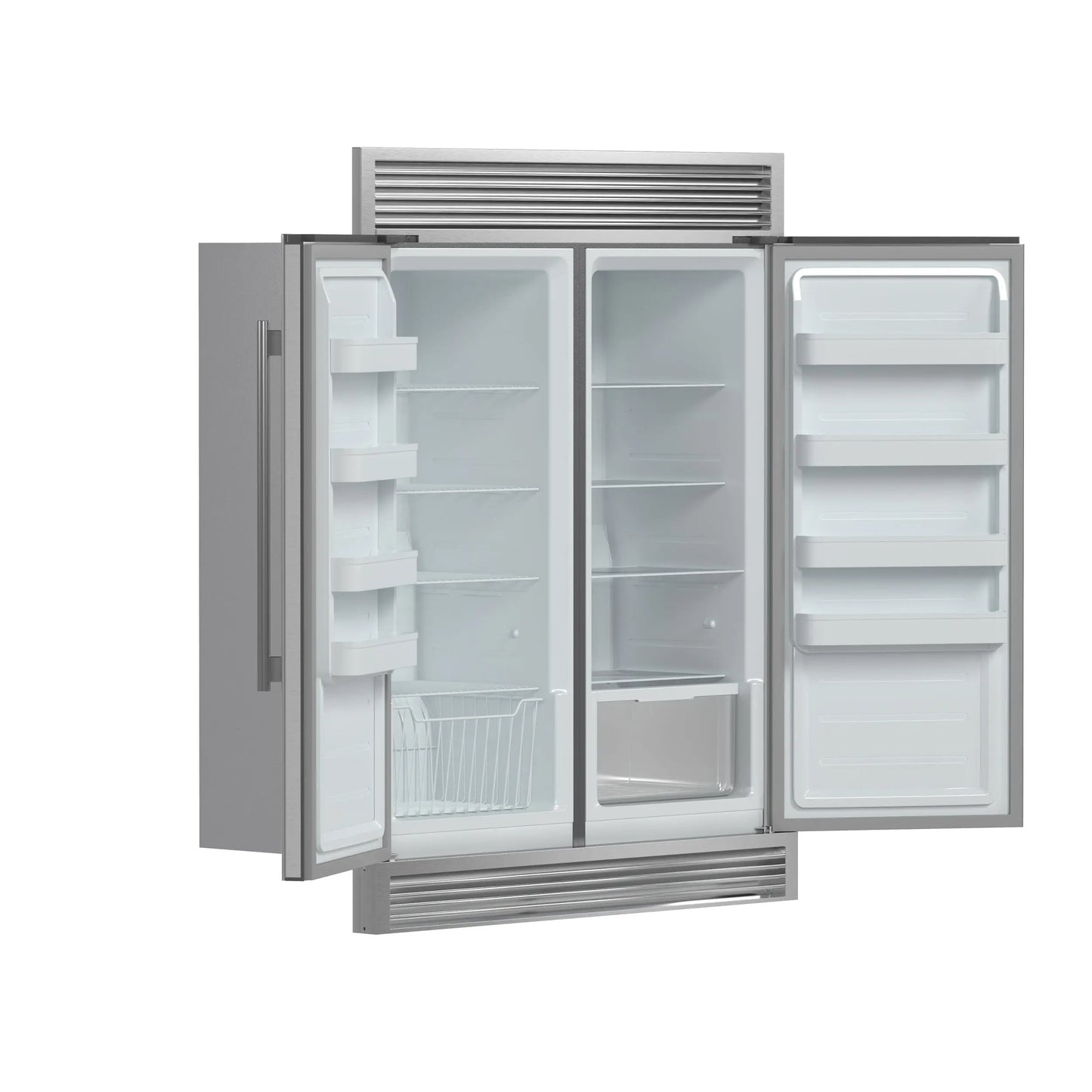 FORNO Premium 3-Piece Kitchen Bundle - FORNO Galiano 48" Freestanding Dual Fuel Range, FORNO Rizzuto 60" W. Dual Combo Convertible Refrigerator, FORNO 48" Wall Mount Range Hood - FBDL-017-02US Forno vendors US