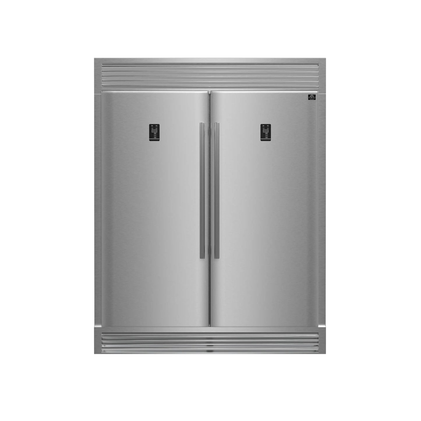 FORNO Premium 3-Piece Kitchen Bundle - FORNO Galiano 48" Freestanding Dual Fuel Range, FORNO Rizzuto 60" W. Dual Combo Convertible Refrigerator, FORNO 48" Wall Mount Range Hood - FBDL-017-02US Forno vendors US