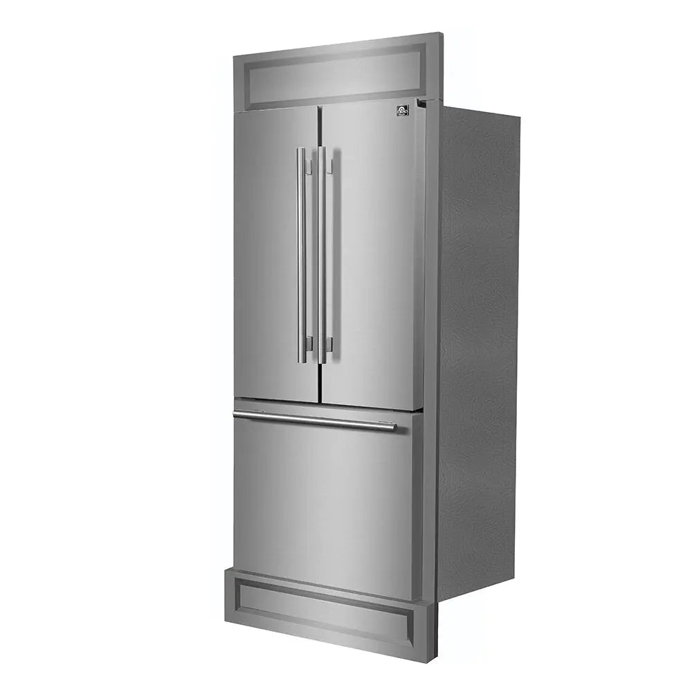 Forno Gallipoli 30-Inch French Door Refrigerator, 17.5 cu.ft Capacity, Modern Decorative Grill, 34-Inch Width, Stainless Steel FORNO