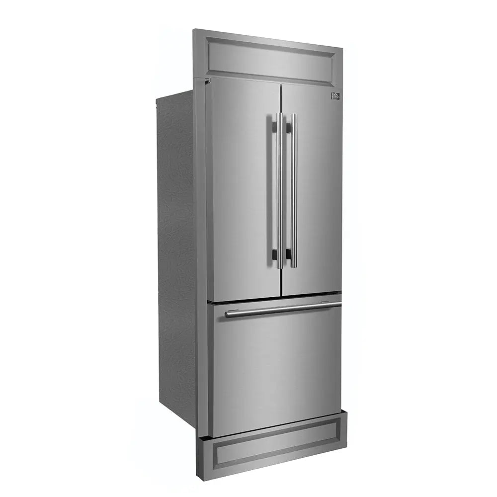 Forno Gallipoli 30-Inch French Door Refrigerator, 17.5 cu.ft Capacity, Modern Decorative Grill, 34-Inch Width, Stainless Steel FORNO